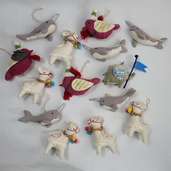 (14) Fabric Animals Christmas Holiday Ornaments - Llama Narhwal Elephant Bird - Picture 16 of 16